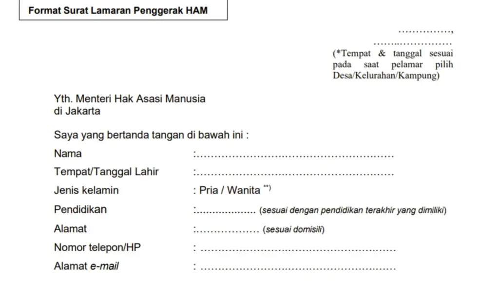 Download Format Surat Lamaran Calon Penggerak HAM 2026