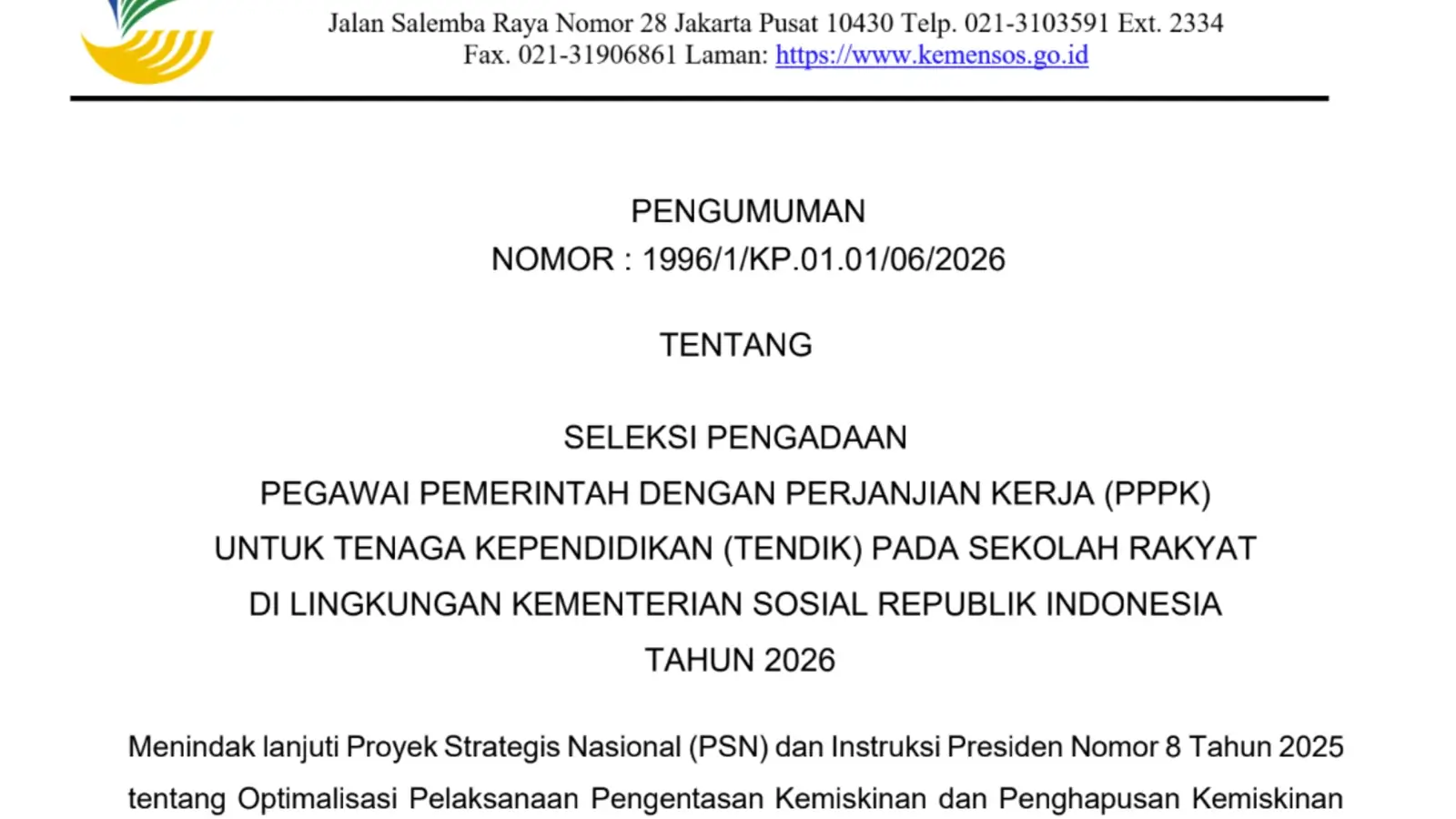 Download s.kemensos.go.id1dt7 PPPK Tenaga Kependidikan Sekolah Rakyat 2026