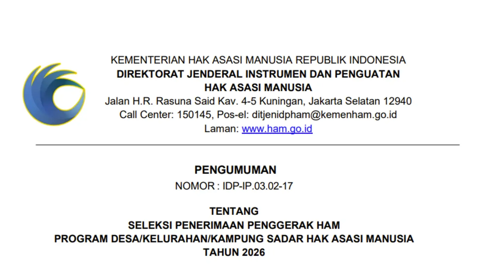 Rekrutmen Penggerak HAM 2026